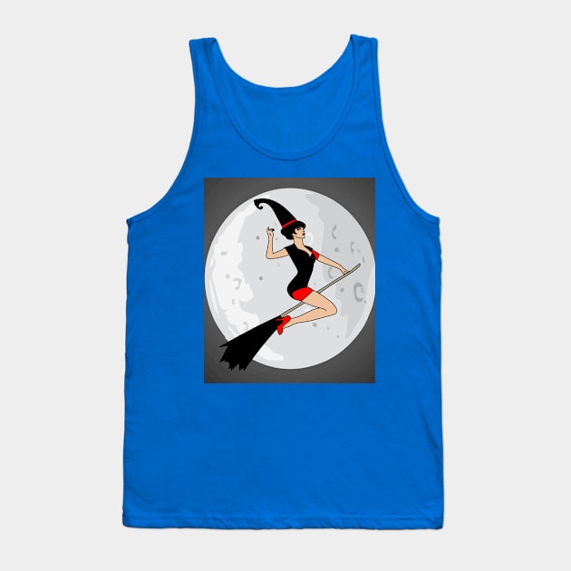 Flying Witch On A Broomstick With A Hat Tank Top by flofin